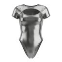 LEOHEX Titanium Gloss Keyhole Short Sleeve High-Cut Swimsuit – product image 1