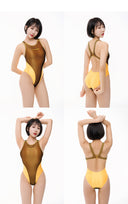 LEOHEX Liquid Gloss Mesh-Panel High-Cut Swimsuit – product image 10