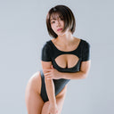 LEOHEX Titanium Gloss Keyhole Short Sleeve High-Cut Swimsuit – product image 7