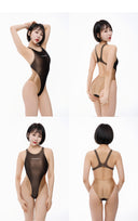 LEOHEX Liquid Gloss Mesh-Panel High-Cut Swimsuit – product image 4