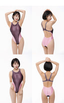 LEOHEX Liquid Gloss Mesh-Panel High-Cut Swimsuit – product image 7
